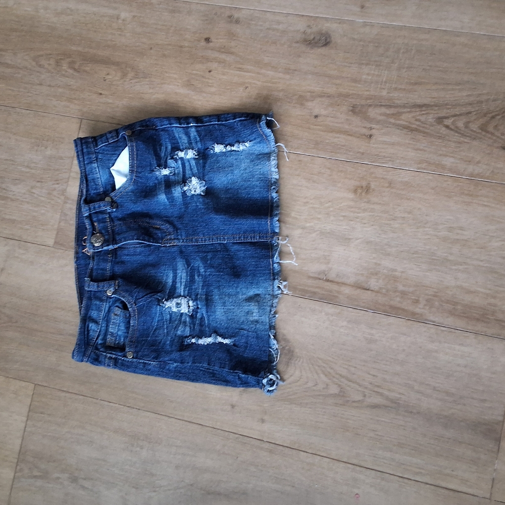 Distressed Denim Mini Skirt
